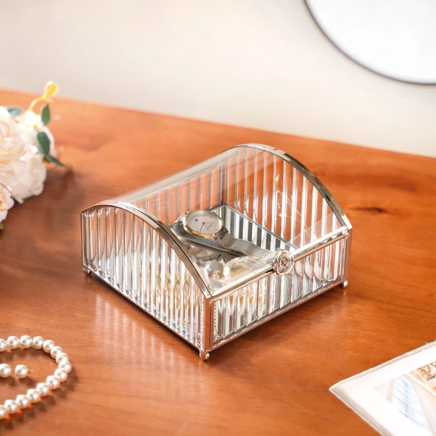 Glass Jewellery Box With Silver Frame
