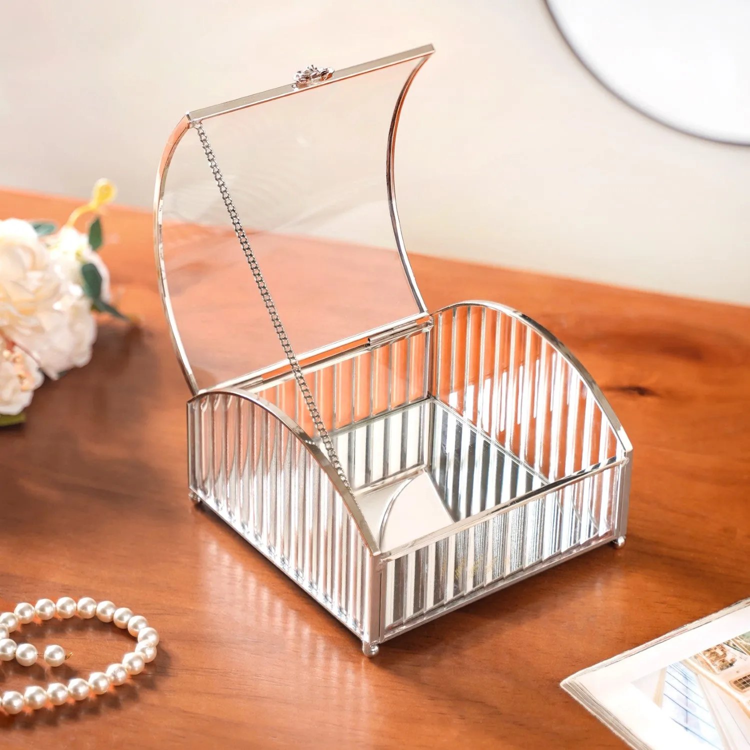 Glass Jewellery Box With Silver Frame