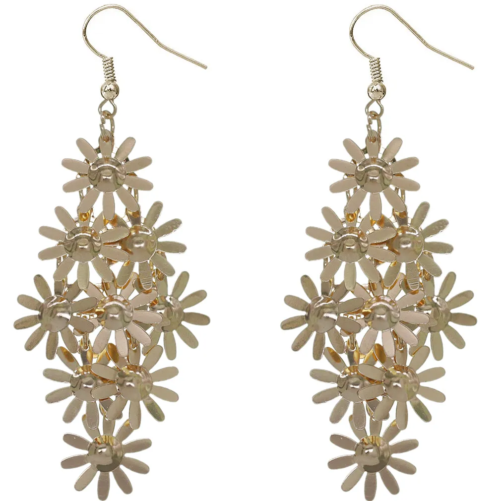 Gold Cascade Daisy Flower Dangle Earrings