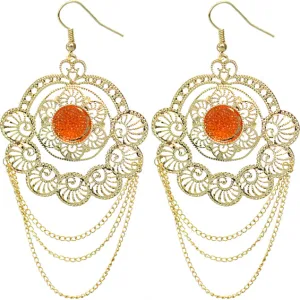 Gold Filigree Drop Chain Earrings