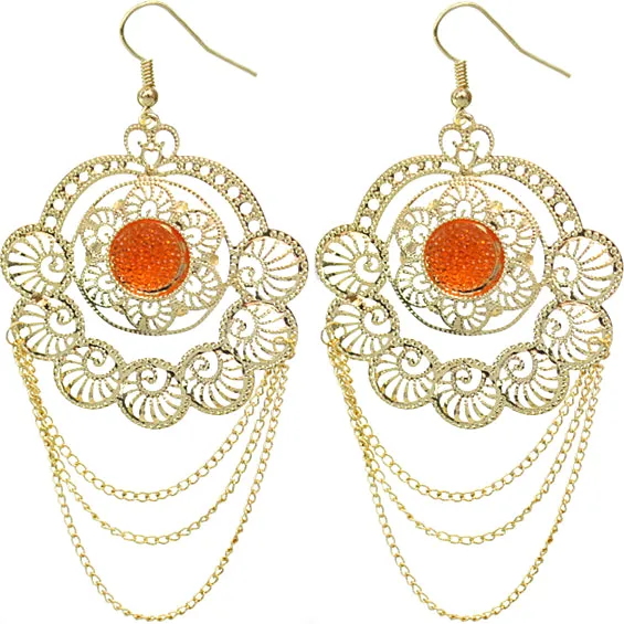 Gold Filigree Drop Chain Earrings