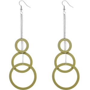 Green Wooden Cascade Drop Chain Hoop Earrings