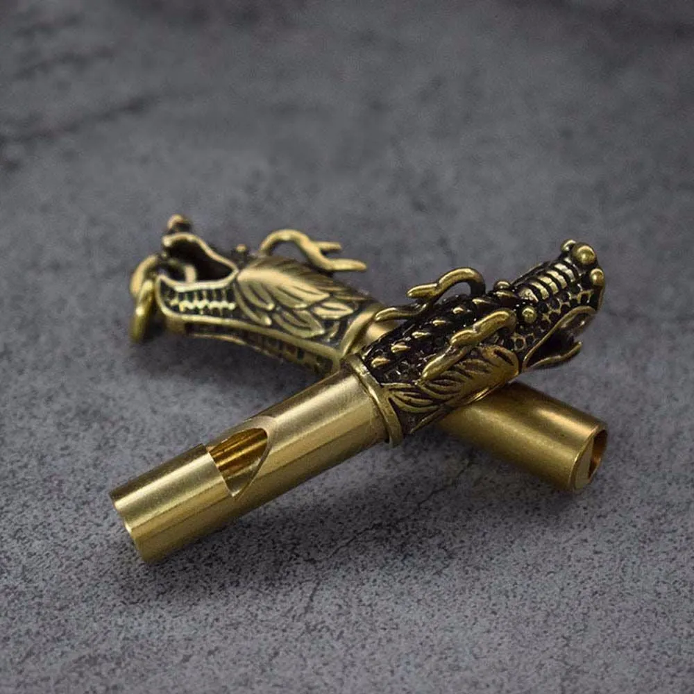 Handmade Brass Dragon Head Whistle Car Keys Chains Pendants Men Women Outdoor Survival Tools Whistles Necklaces Keychains Charm|Whistle|