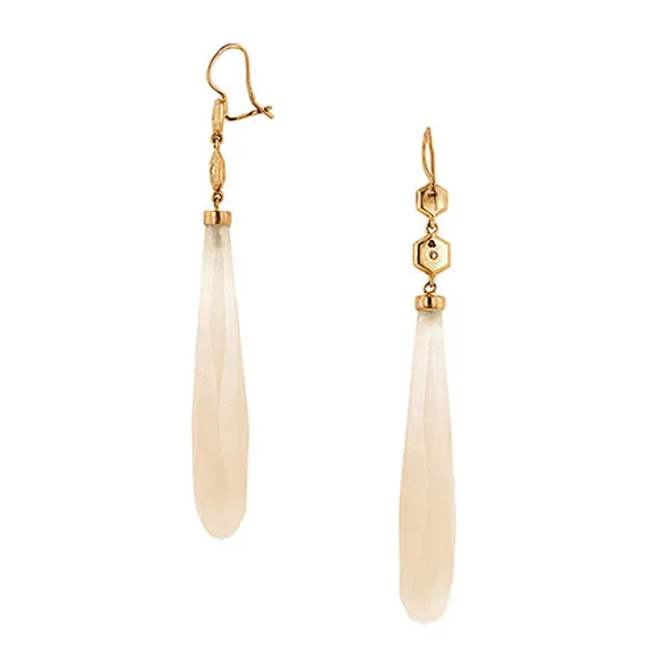 Hex Diamond Rose Quartz Drop Earrings by Doyle & Doyle