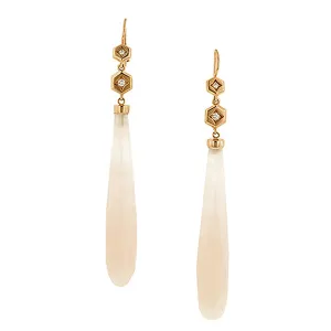 Hex Diamond Rose Quartz Drop Earrings by Doyle & Doyle