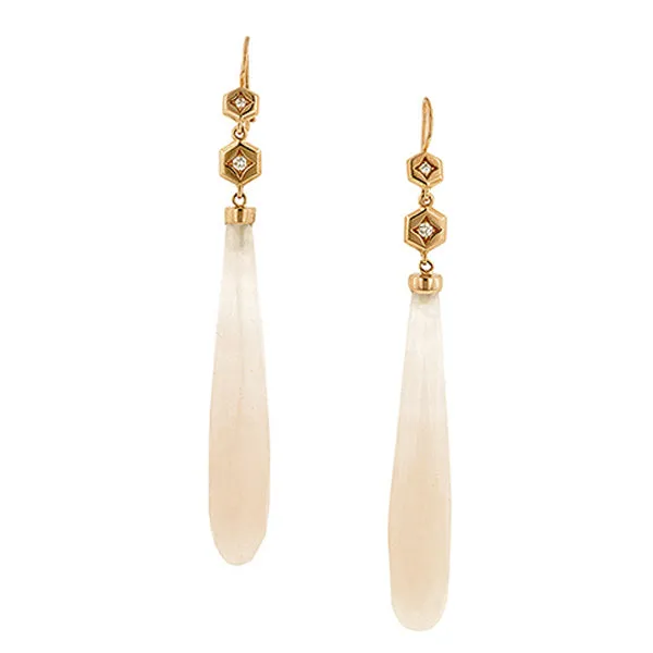 Hex Diamond Rose Quartz Drop Earrings by Doyle & Doyle