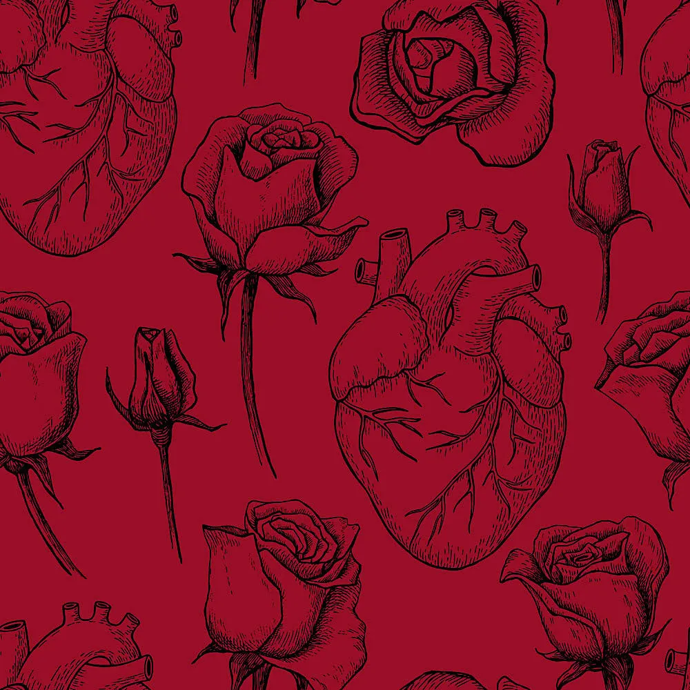 High Cut Panty Harness - Hearts & Roses Red