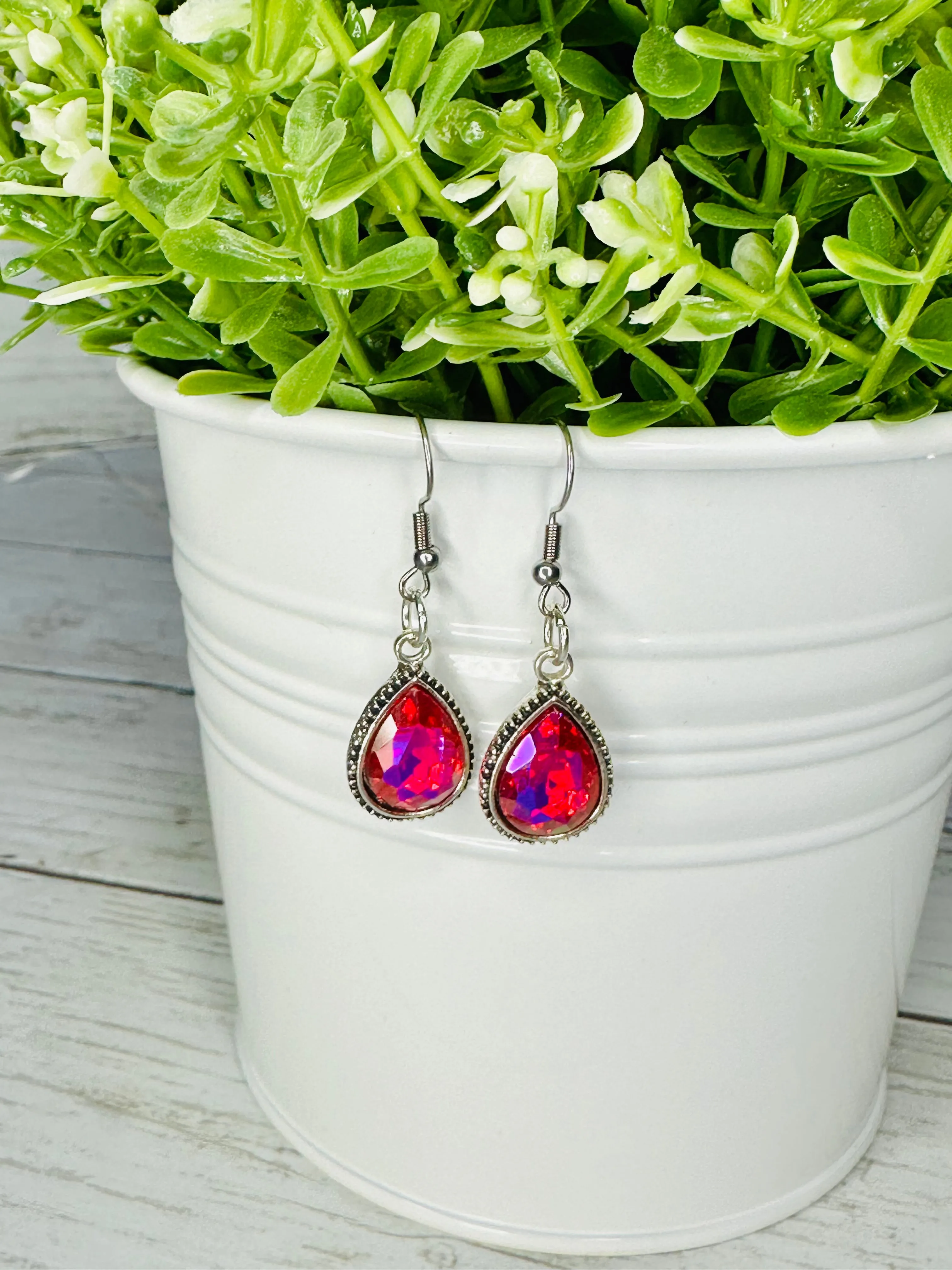 Holographic Pink Crystal Earrings - RESTOCK!
