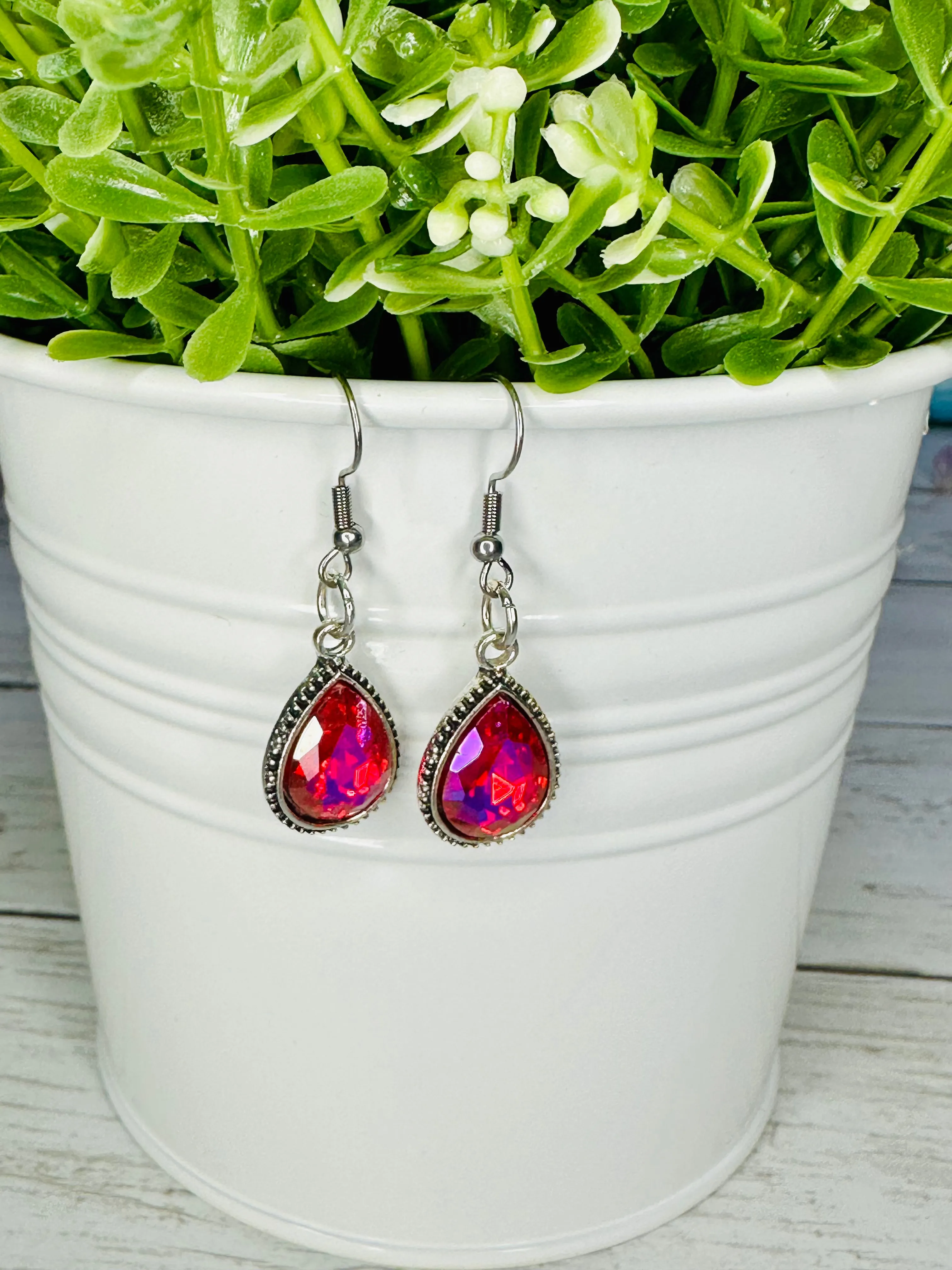 Holographic Pink Crystal Earrings - RESTOCK!