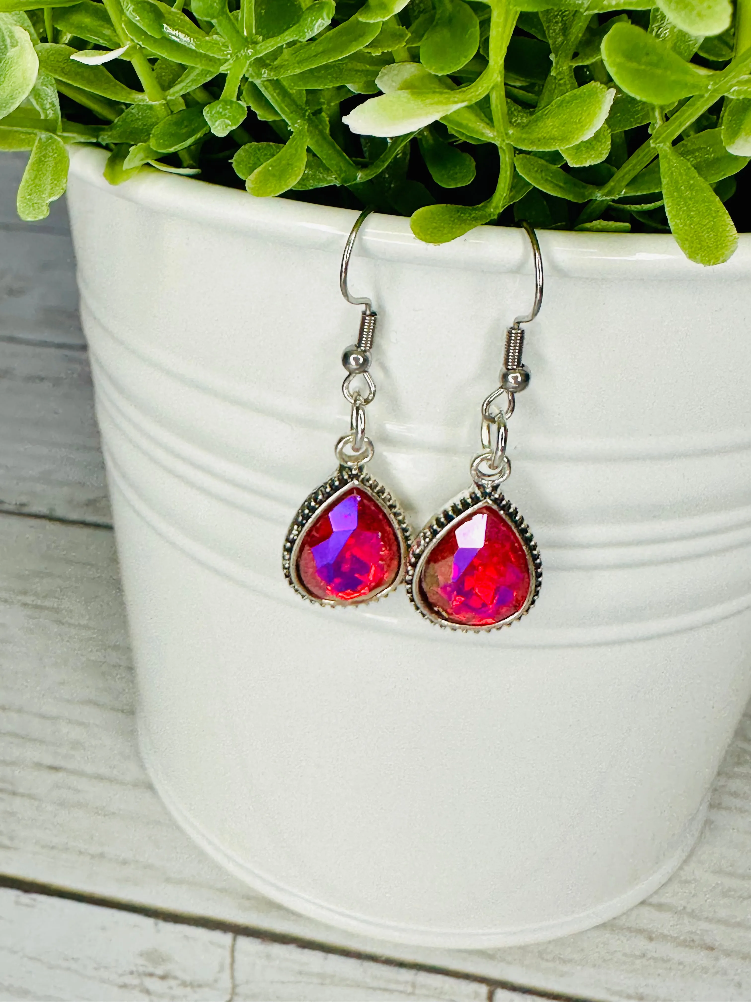 Holographic Pink Crystal Earrings - RESTOCK!