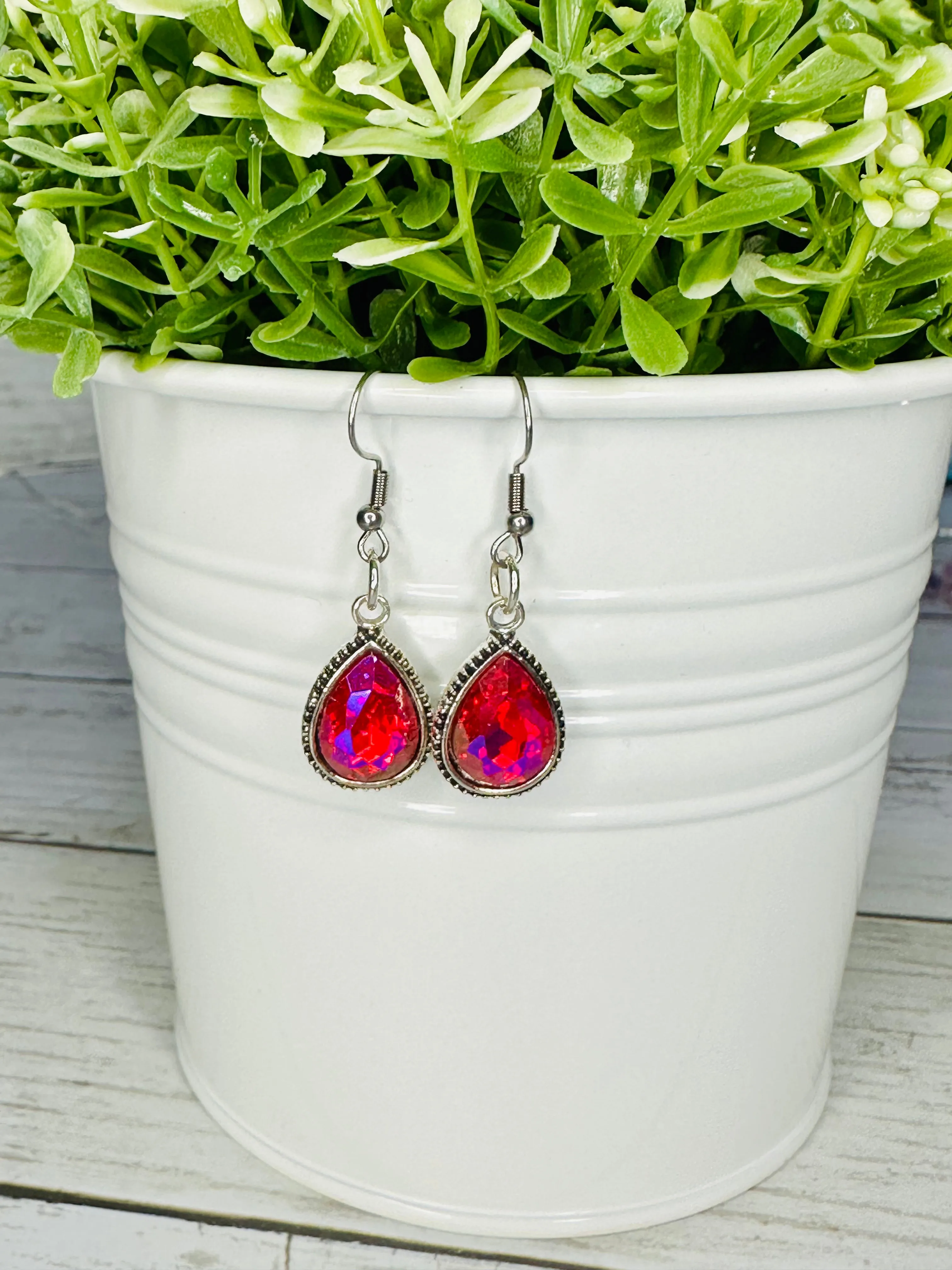 Holographic Pink Crystal Earrings - RESTOCK!