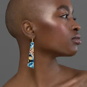 Hoop-La Batik Textile Earrings in Blue/Red/Black/Gold
