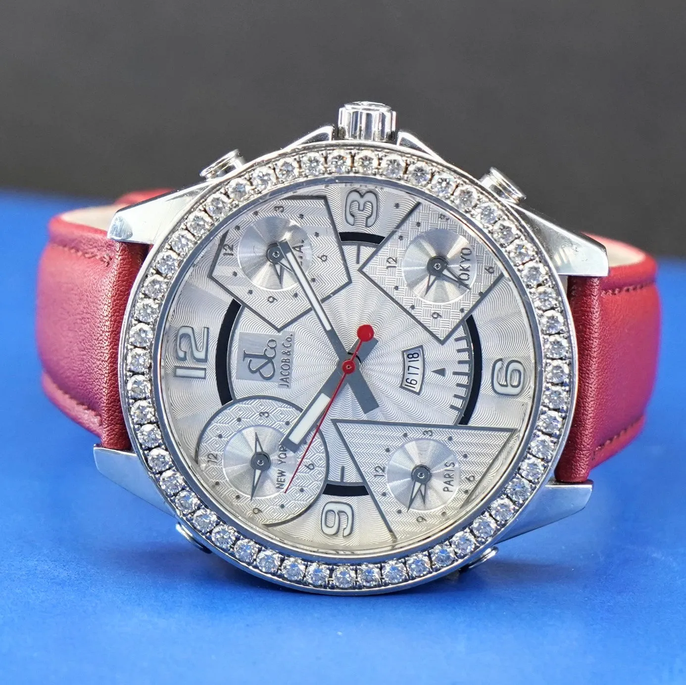 Jacob & Co. Five Time Zone Watch Diamond Bezel 47mm - Original Box & Interchangeable Straps