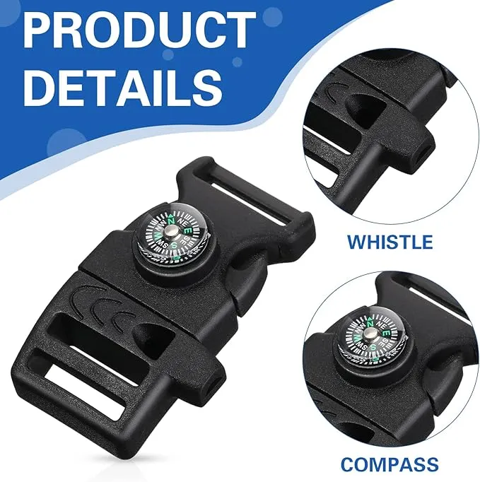 Jexine 50 Pcs Compass Buckle Clips Plastic Paracord Buckles Bracelets Accessories for Camping Travel Emergency Survival