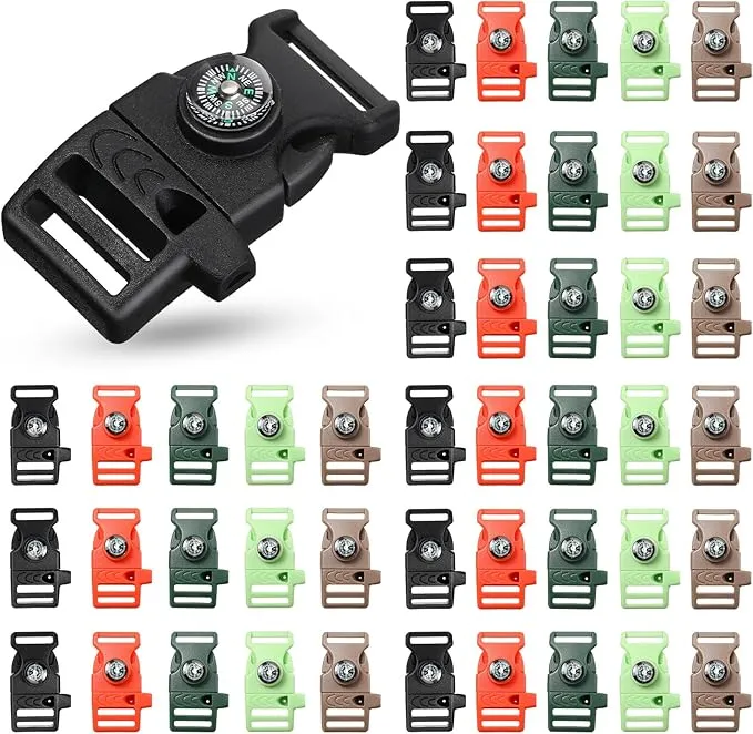 Jexine 50 Pcs Compass Buckle Clips Plastic Paracord Buckles Bracelets Accessories for Camping Travel Emergency Survival