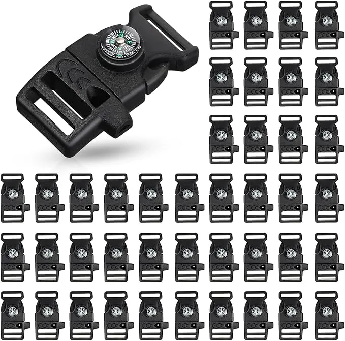 Jexine 50 Pcs Compass Buckle Clips Plastic Paracord Buckles Bracelets Accessories for Camping Travel Emergency Survival