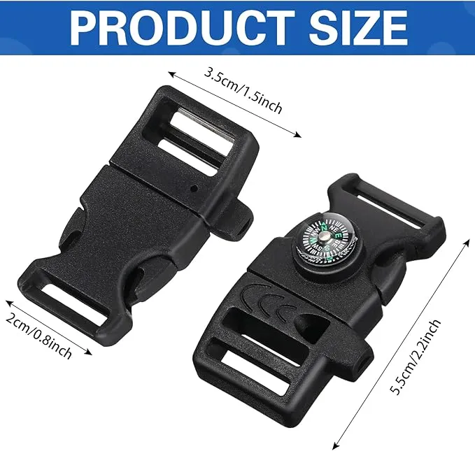 Jexine 50 Pcs Compass Buckle Clips Plastic Paracord Buckles Bracelets Accessories for Camping Travel Emergency Survival