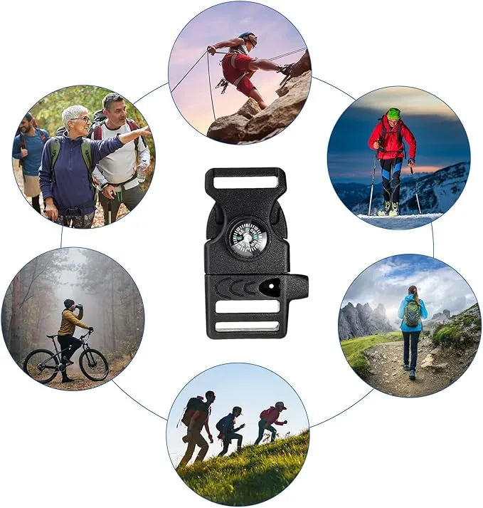Jexine 50 Pcs Compass Buckle Clips Plastic Paracord Buckles Bracelets Accessories for Camping Travel Emergency Survival