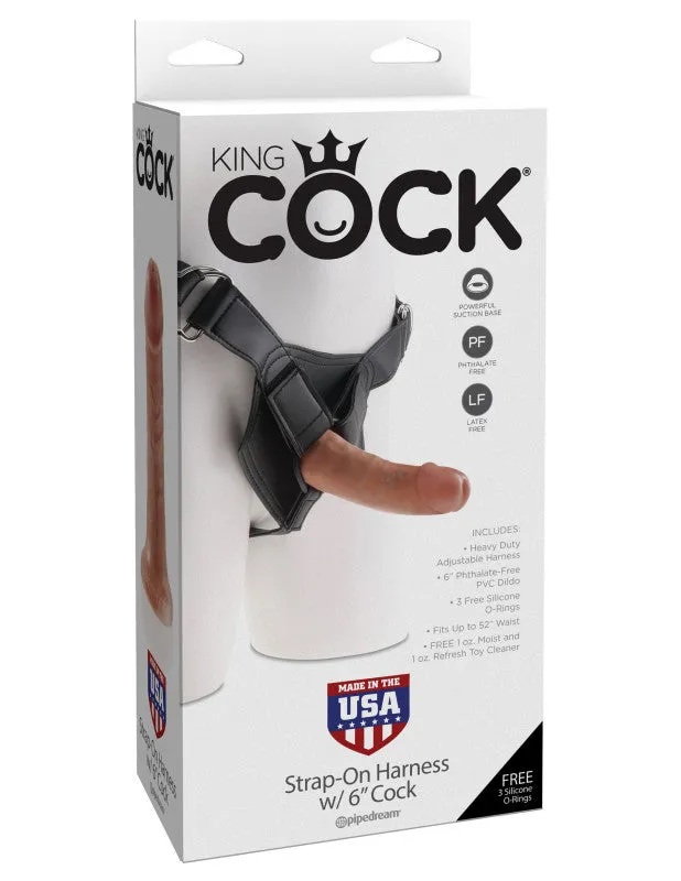 King  Strap on Harness With 6 Inch  - Tan