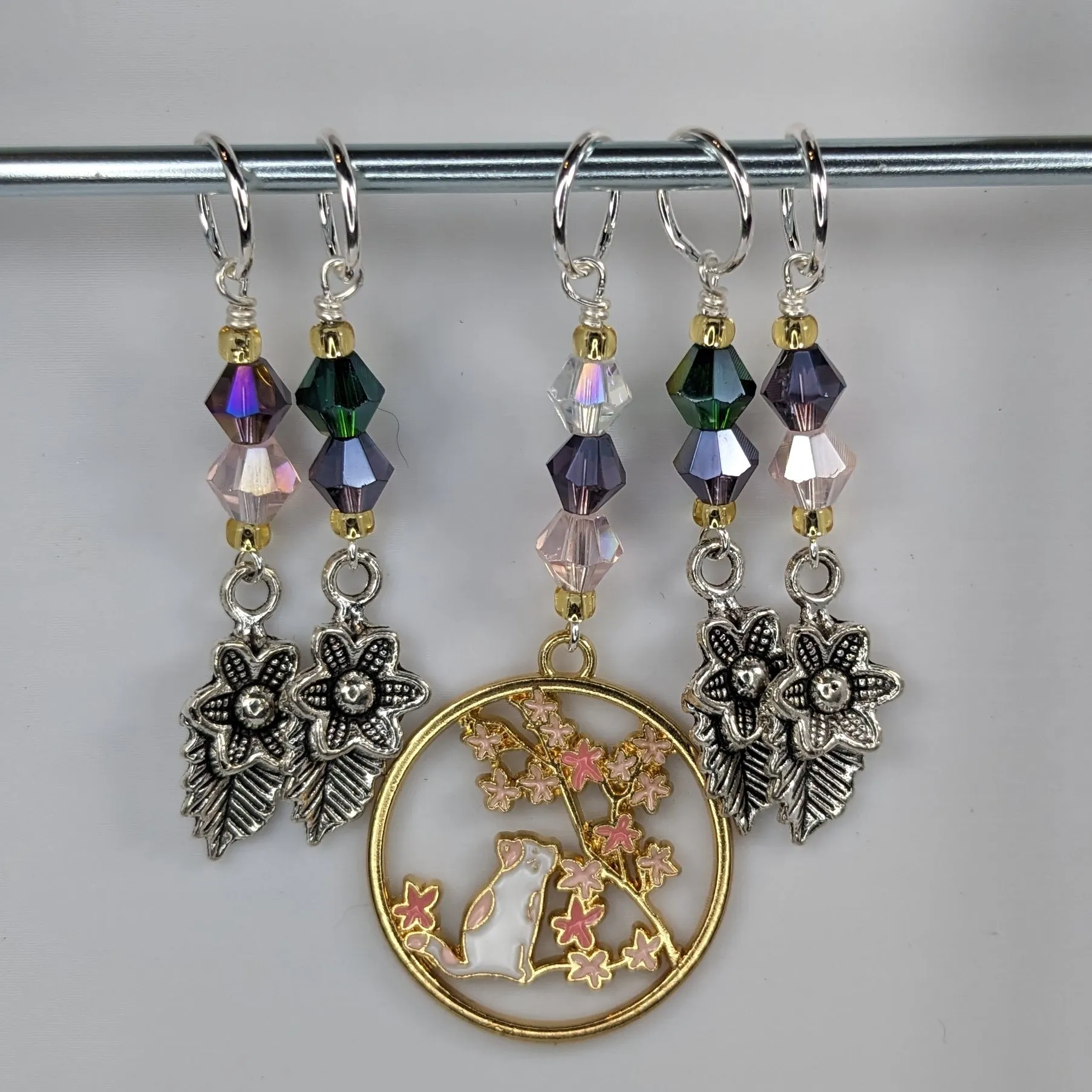Kitty in the Cherry Blossoms Enamel Stitch Markers