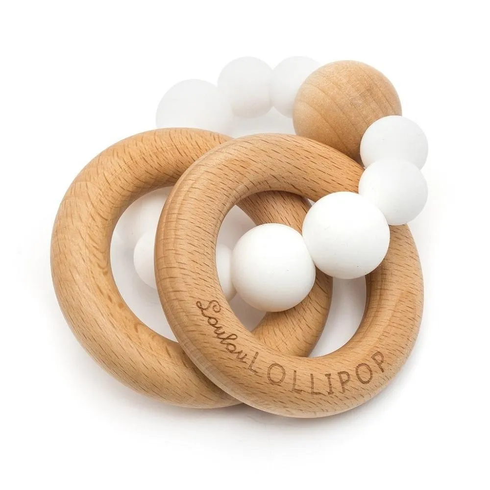 LouLou LOLLIPOP Bubble Silicone & Wood Teether (White)