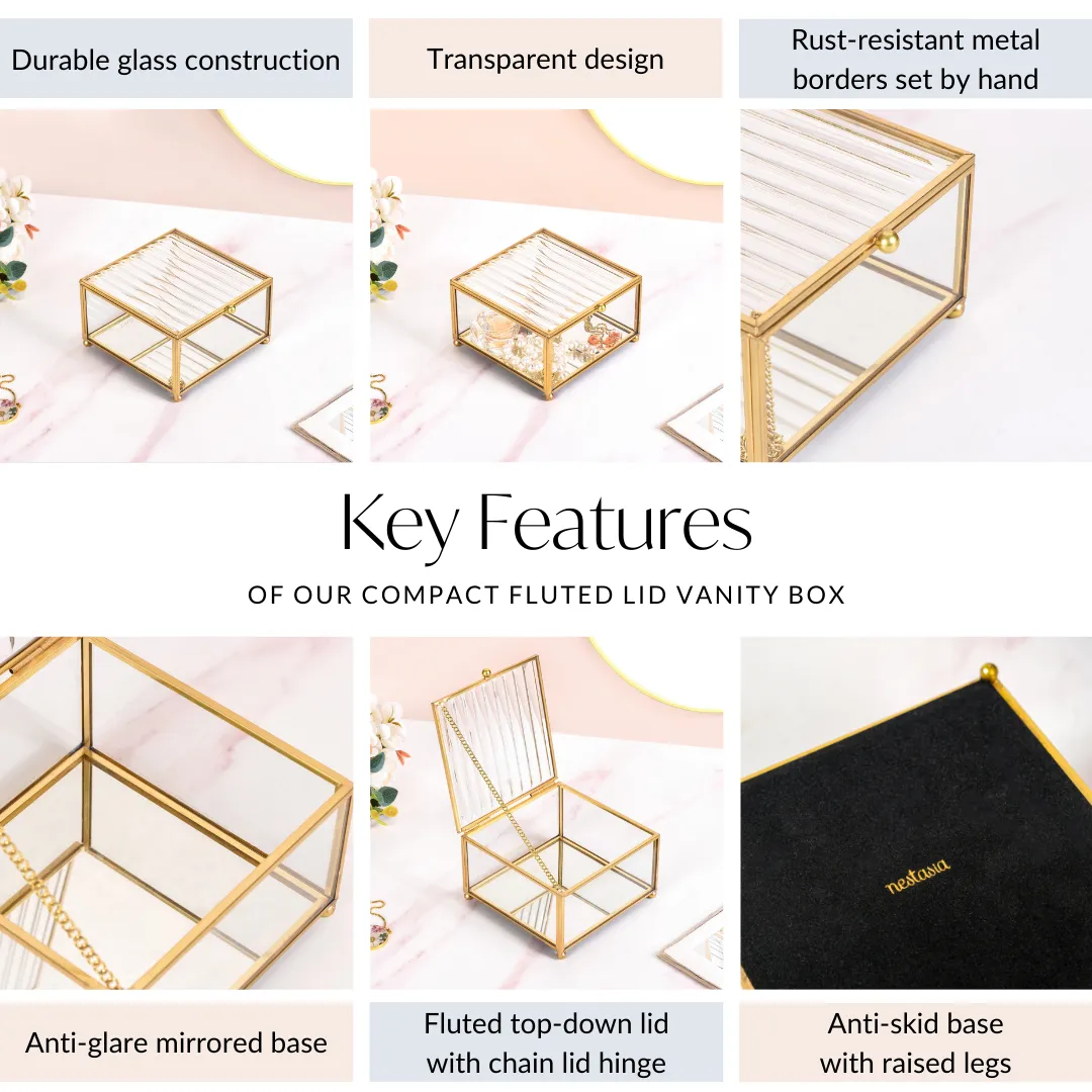 Luxe Fluted Lid Glass Vanity Box