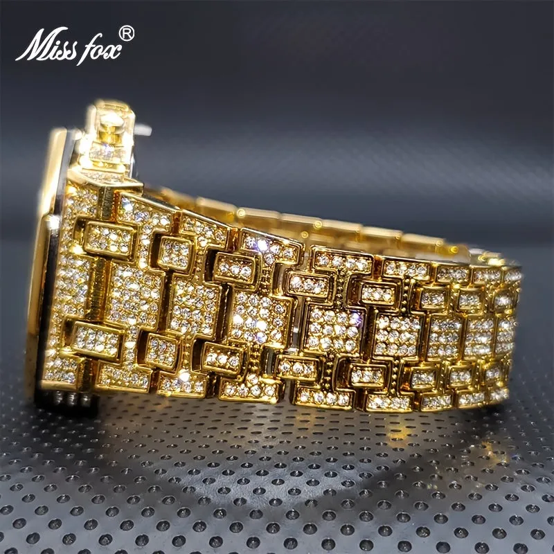 Luxury Gold Rhinestone Mens Watch