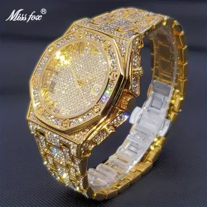 Luxury Gold Rhinestone Mens Watch