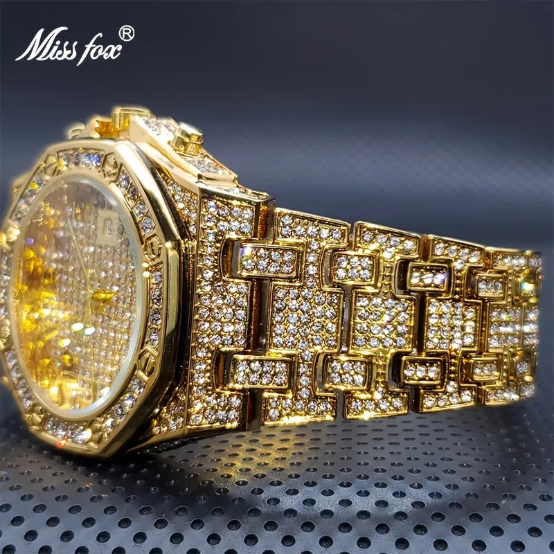 Luxury Gold Rhinestone Mens Watch