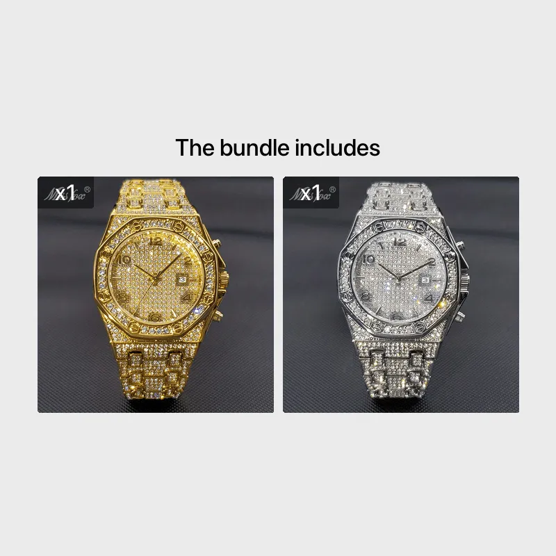 Luxury Gold Rhinestone Mens Watch