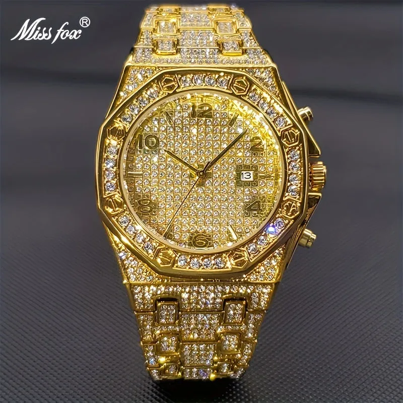 Luxury Gold Rhinestone Mens Watch
