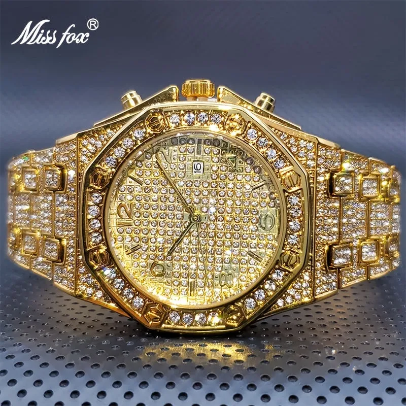 Luxury Gold Rhinestone Mens Watch