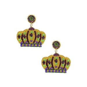 Mardi Gras Crown Seed Bead Drop Earring