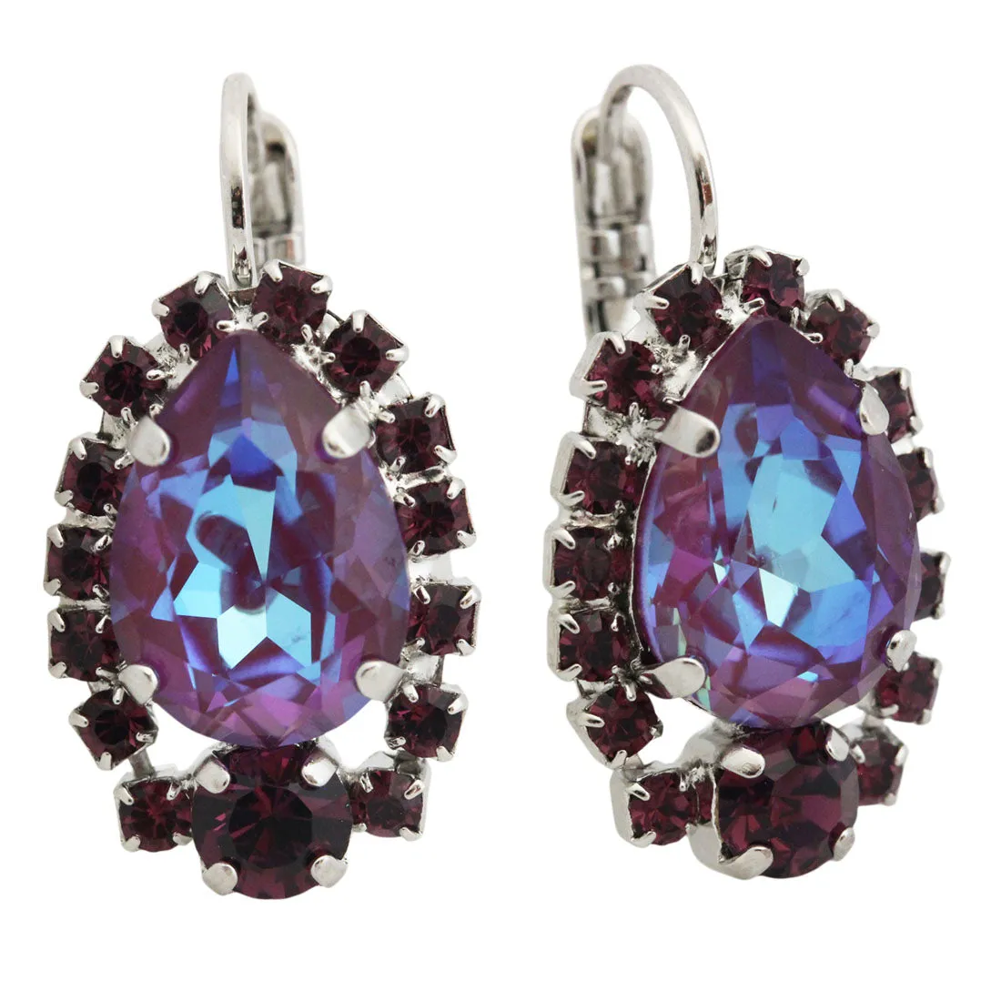 Mariana "Sun-Kissed Plum" Rhodium Plated Teardrop Pear Crystal Earrings, 1259/1 204149ro