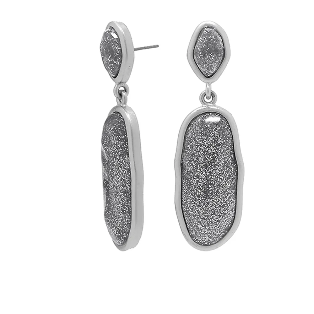 Matte Silvertone Celestial Stone Earring