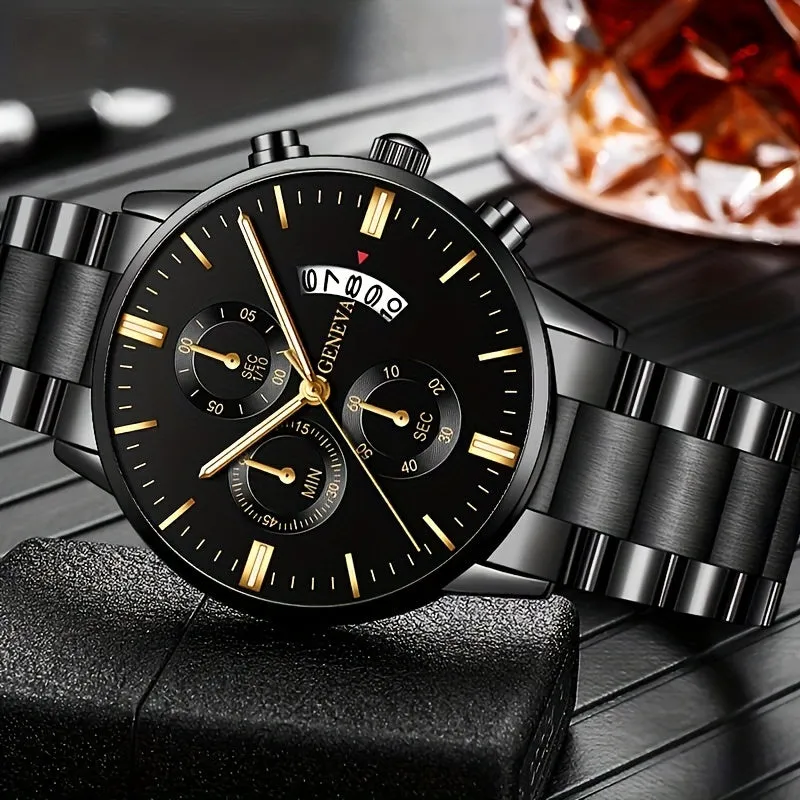Mens Quartz Calendar Wristwatch