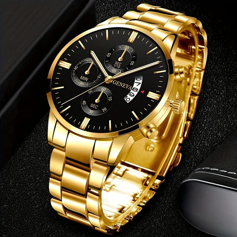 Mens Quartz Calendar Wristwatch