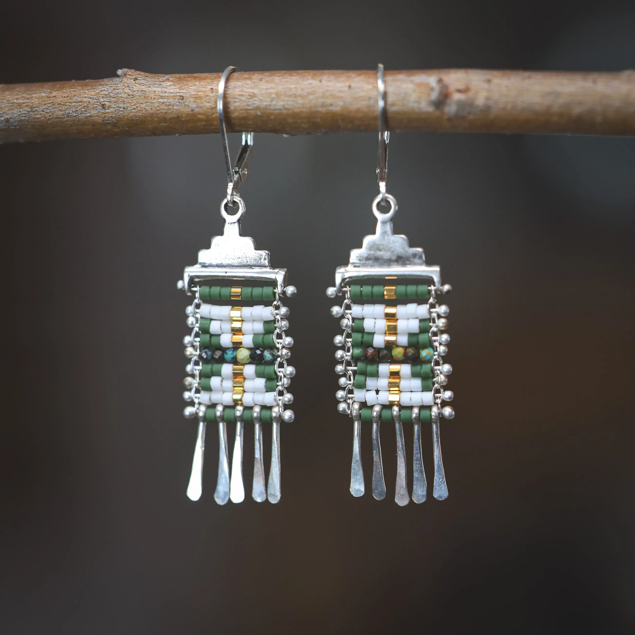 Mini Sacred Valley Earrings in Green with Turquoise