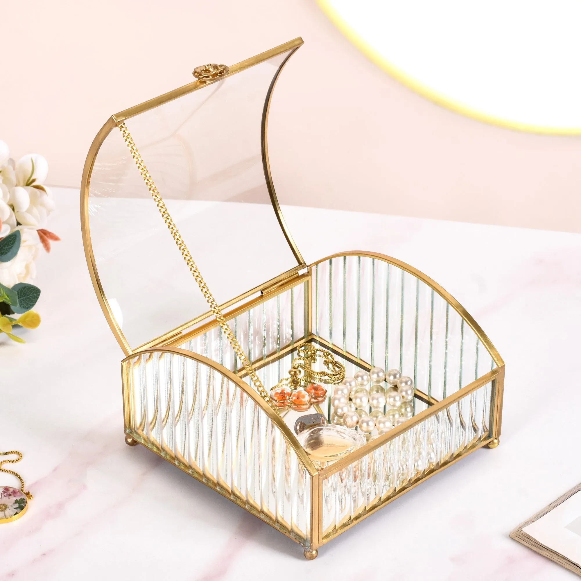 Mirrored Glass Treasure Chest Jewellery Box