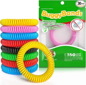 Mosquito Bracelets, 30 Pack Individually Wrapped Wristbands, DEET Free, Natural and Waterproof Bands, Camping Travel Essentials