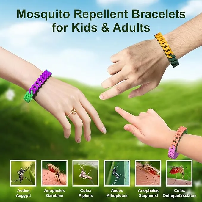 Mosquito Bracelets, 5 Pack DEET-Free Insect & Bug Repellent Bands for Adults and Kids, Individually Wrapped Wristbands