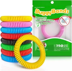 Mosquito Bracelets, 60 Pack Individually Wrapped Wristbands, DEET Free, Natural and Waterproof Bands, Camping Travel Essentials