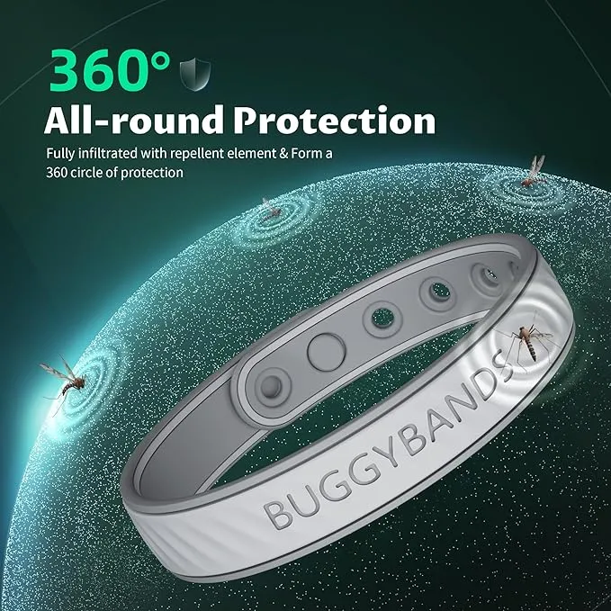 Mosquito Repellent Bracelets, 2 Pack Silicone Mosquito Repellent Bands with DEET Free, Natural & Waterproof Bug Wristbands for Kids and Adults, Outdoor Traveling Protection (Black&Grey)