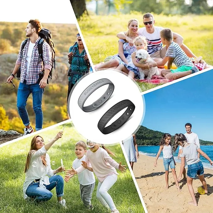 Mosquito Repellent Bracelets, 2 Pack Silicone Mosquito Repellent Bands with DEET Free, Natural & Waterproof Bug Wristbands for Kids and Adults, Outdoor Traveling Protection (Black&Grey)