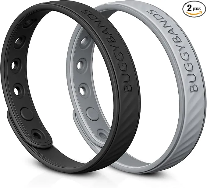 Mosquito Repellent Bracelets, 2 Pack Silicone Mosquito Repellent Bands with DEET Free, Natural & Waterproof Bug Wristbands for Kids and Adults, Outdoor Traveling Protection (Black&Grey)