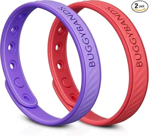 Mosquito Repellent Bracelets, 2 Pack Silicone Mosquito Repellent Bands with DEET Free, Natural & Waterproof Bug Wristbands for Kids and Adults, Outdoor Traveling Protection (Red&Purple)