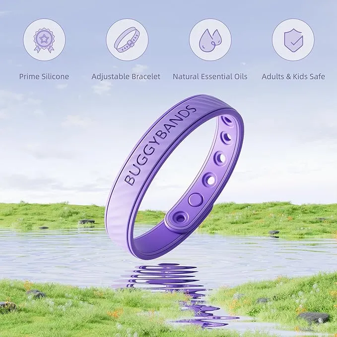Mosquito Repellent Bracelets, 2 Pack Silicone Mosquito Repellent Bands with DEET Free, Natural & Waterproof Bug Wristbands for Kids and Adults, Outdoor Traveling Protection (Red&Purple)