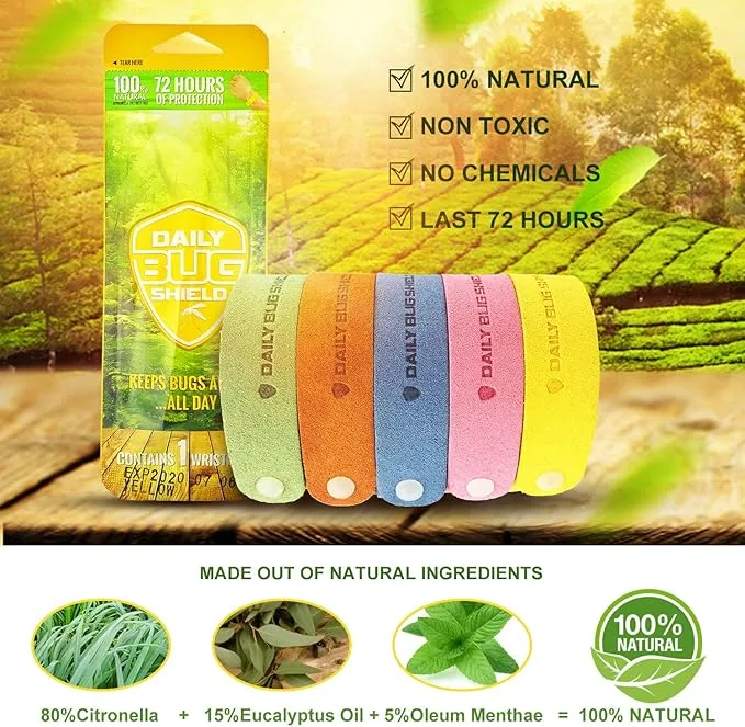 Mosquito Repellent Bracelets 20 Pack, DEET-Free Mosquito Repellent Bands for Kids and Adults, Individually Wrapped Insect Bug Repellent Wristbands for Indoor and Outdoor Use