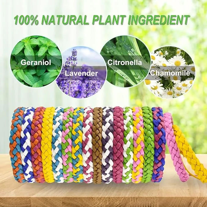 Mosquito Repellent Bracelets, 30 Pack PU Leather Braid Natural Bug Insect Repellent Wristbands for Kids Adult Outdoor Camping Fishing Traveling