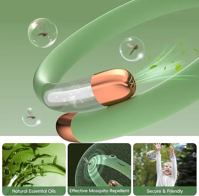 Mosquito Repellent Bracelets for Kids & Toddlers, Reusable Natural Bug Insect Repellent Bands, Waterproof DEET-Free Wristband for Outdoor Camping Traveling Essentials (Green)